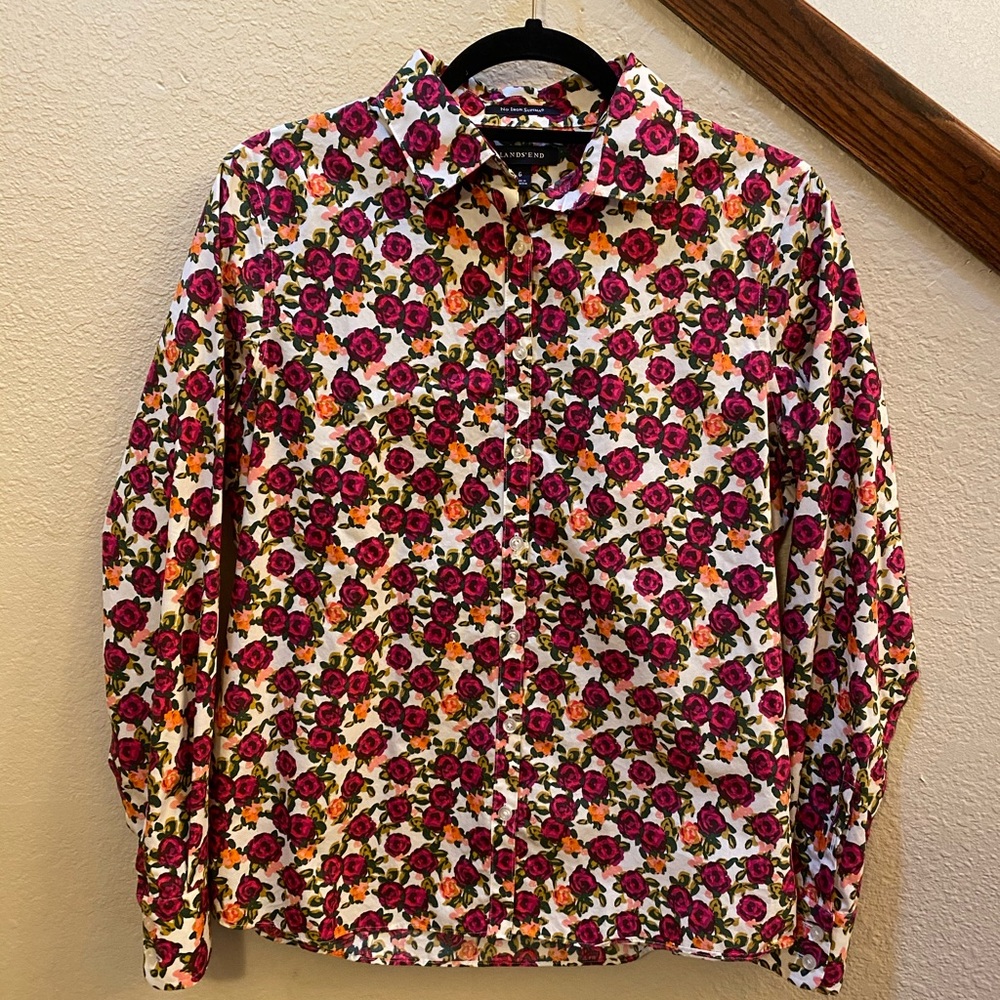 Lands’ End floral button down shirt